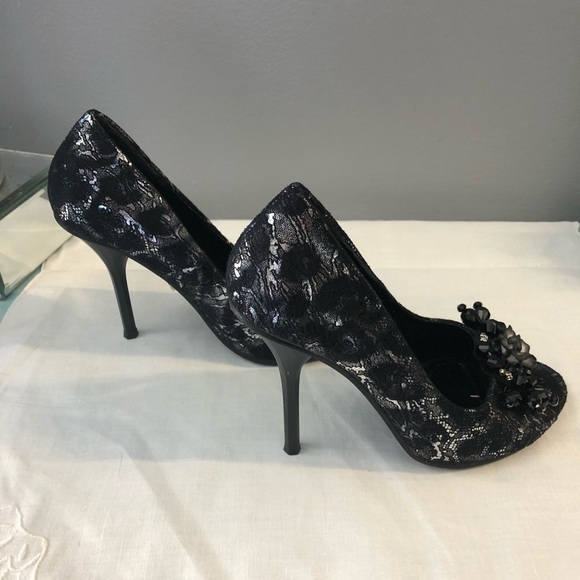 Db dk silver and black peep toe heels - Picture 3 of 5
